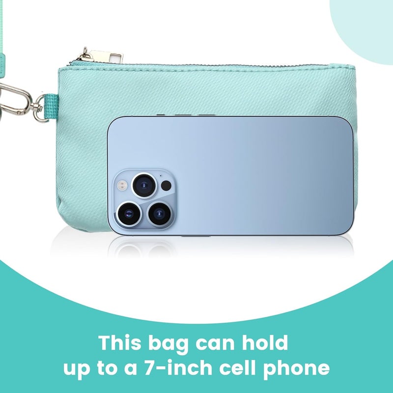 EKOLE Store Mini Zip Around Wristlet Keychain Wallet for Women Detachable Dual Pouch Wristlet Portable Phone Coin Purse Coin Pocket (Light Blue+Dark Blue) - Image 4